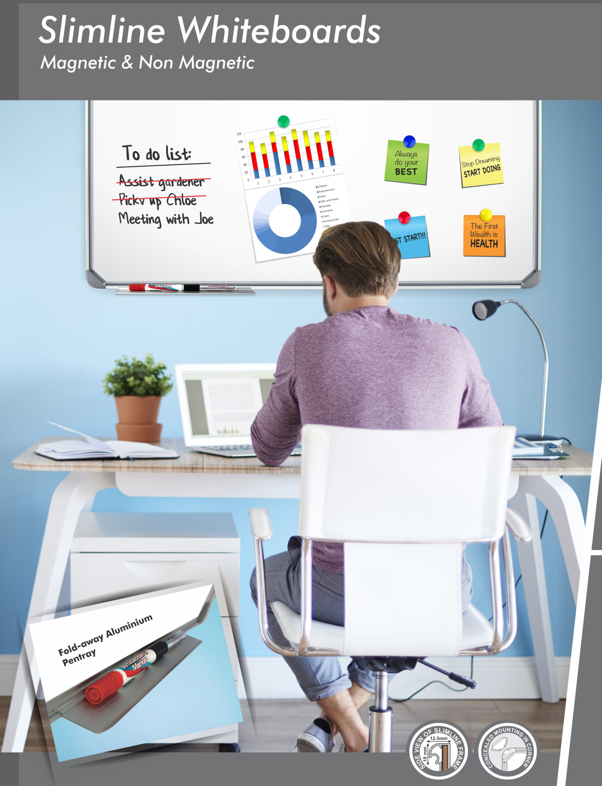 Parrot Slimline Magnetic Whiteboard 1200 by 900mm desc scaled