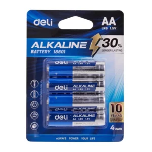 Deli LR6 18501 AA Alkaline Battery 4 Pack, Multicolored